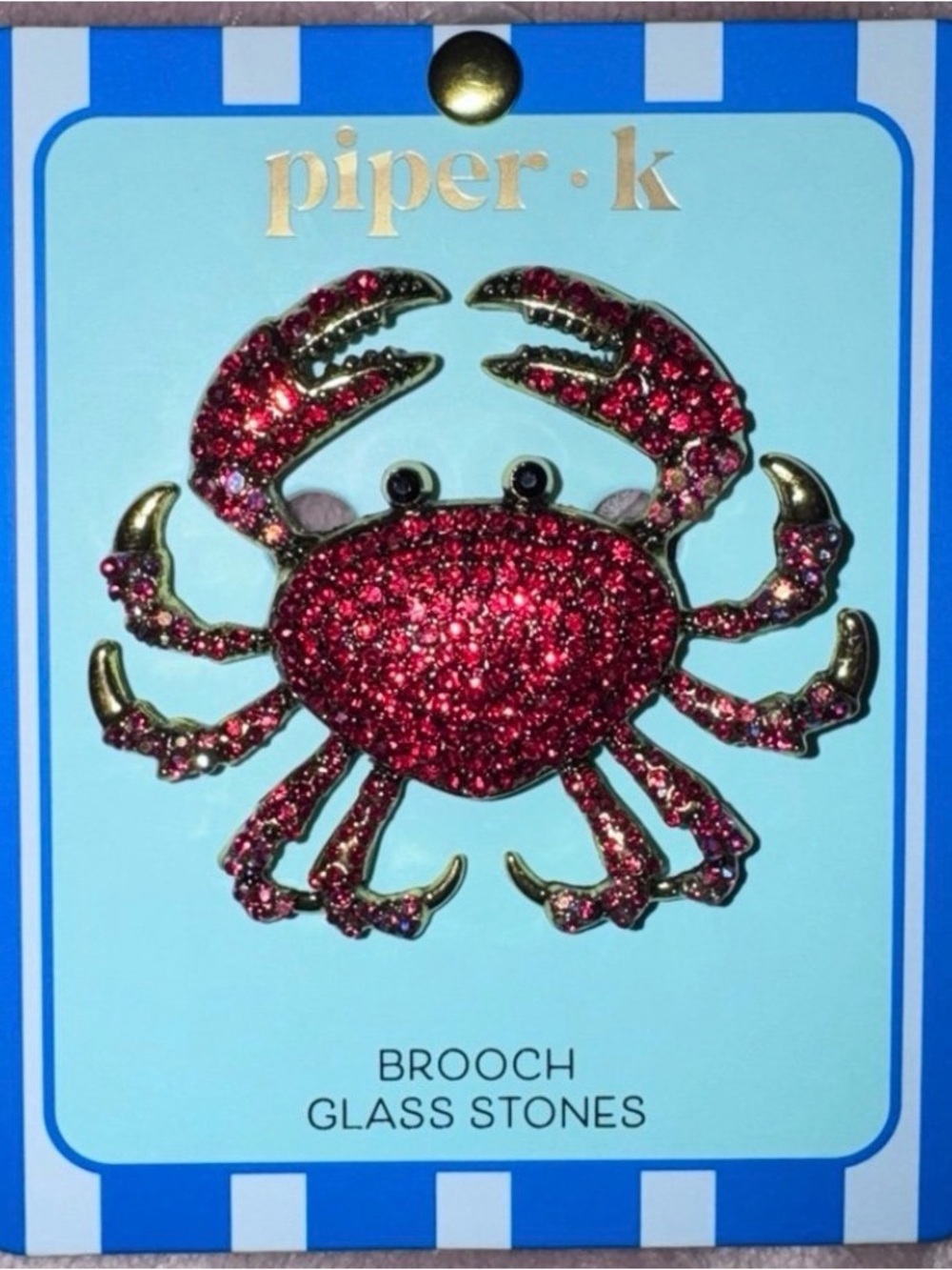 PIPER K Pavé Red Crystal-Studded Bold Crab Brooch Mermaidcore Beach Sea NEW NWT